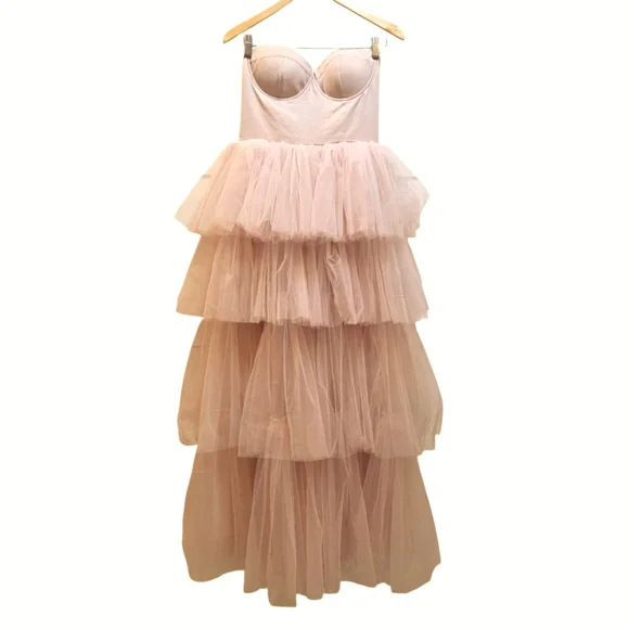 Fashion Nova | Dresses | Fashion Nova Higher Energy Layered Tulle Maxi Dress  Pink Strapless Corset Top M | Poshmark
